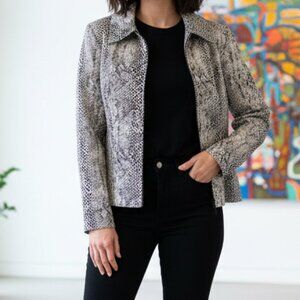 Black & White Snakeskin Print Zip-Up Blazer Jacket Size 4
